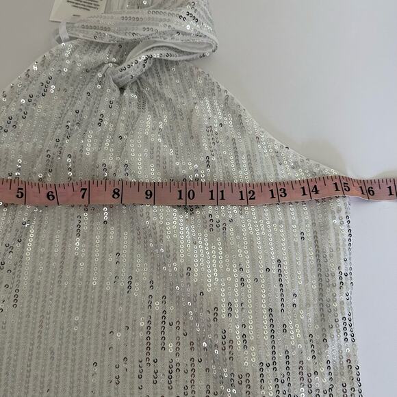 NEW GRACE KARIN Sequin Sparkle Tank Tops Halter Neck Knot Silver Size Small - Picture 11 of 14